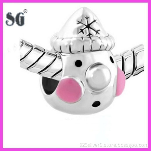 925 sterling silver Christmas Gift Cute Red Face Snowman Bead Fits European Charms Bracelet